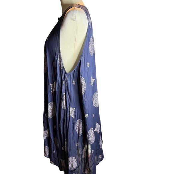 Free People Navy Blue Boho Sleeveless Swing Dress, Rayon Medallion Print, Large - Picture 4 of 10